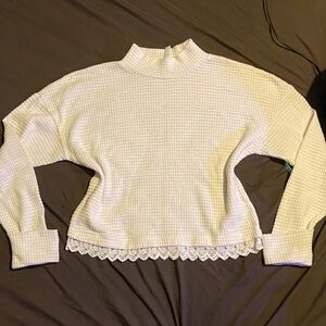 White Knit Lace Hem Sweater